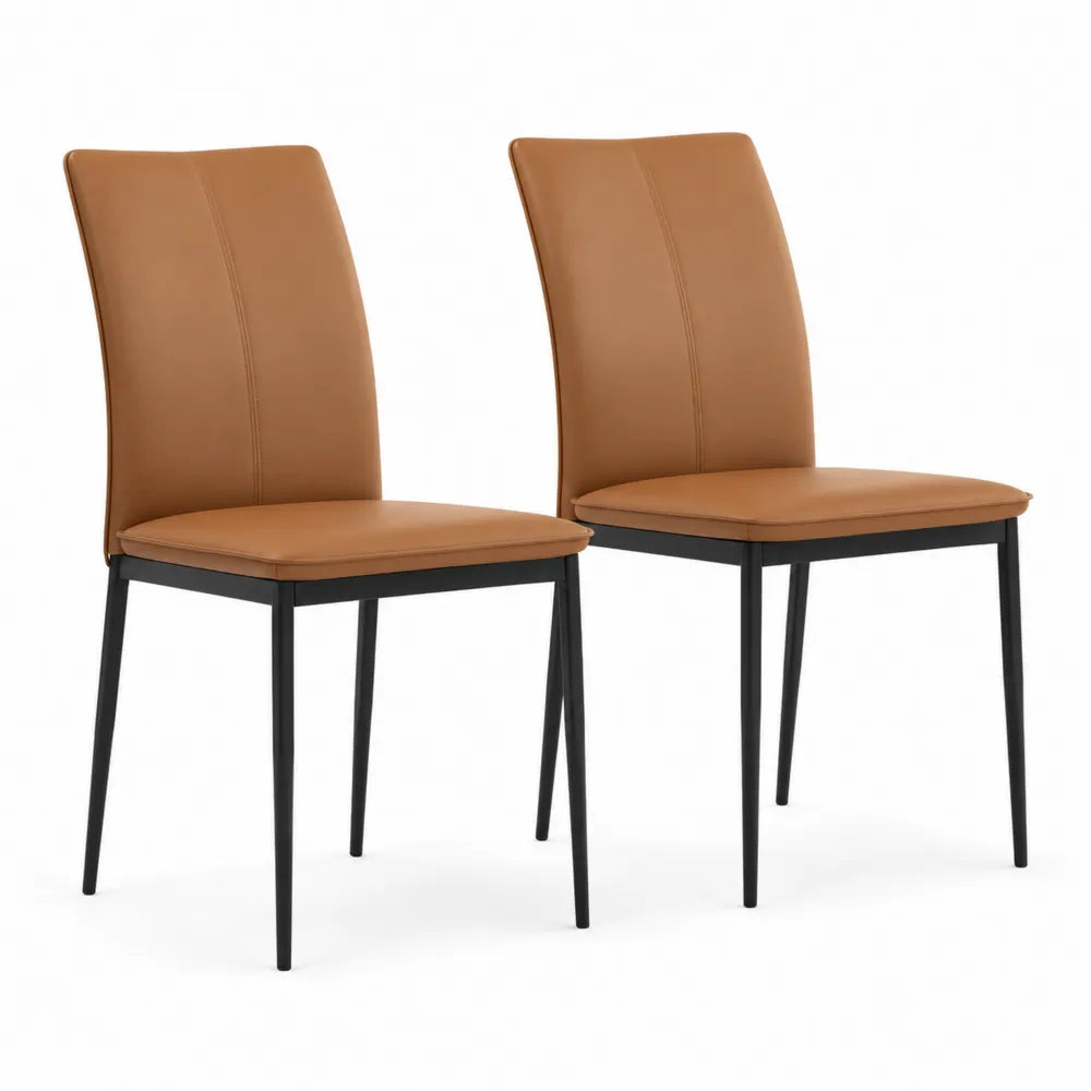 Esszimmerstühle 2er Set gepolstert PU Kunstleder Sitzfläche Rückenlehne Stahlrahmen Schwarz Cognac 44 cm x 52 cm x 88 cm Sitzhöhe 46 cm