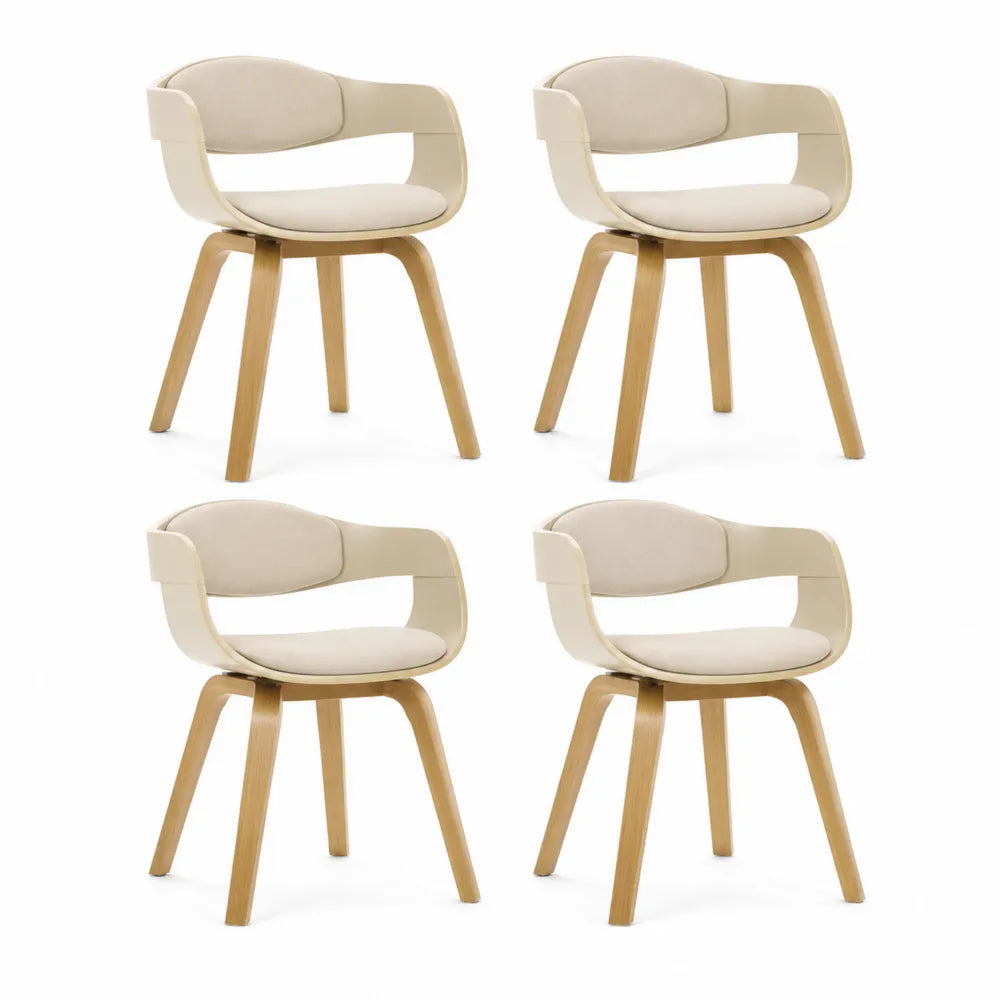 Esszimmerstuhl 4er Set Armlehnstuhl 58 x 55 x 79 cm Polyester Holz Beine Beige Natur rechteckig