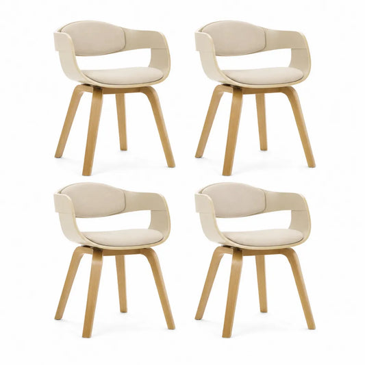 Esszimmerstuhl 4er Set Armlehnstuhl 58 x 55 x 79 cm Polyester Holz Beine Beige Natur rechteckig