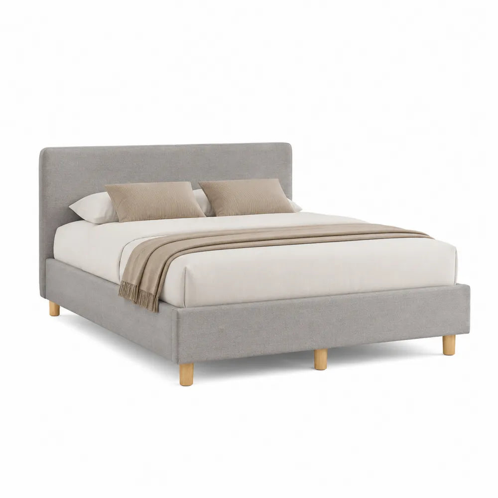Polsterbett Bettgestell 180 x 200 cm Polyester Grau rechteckig mit gepolstertem Kopfteil und Holzbeinen