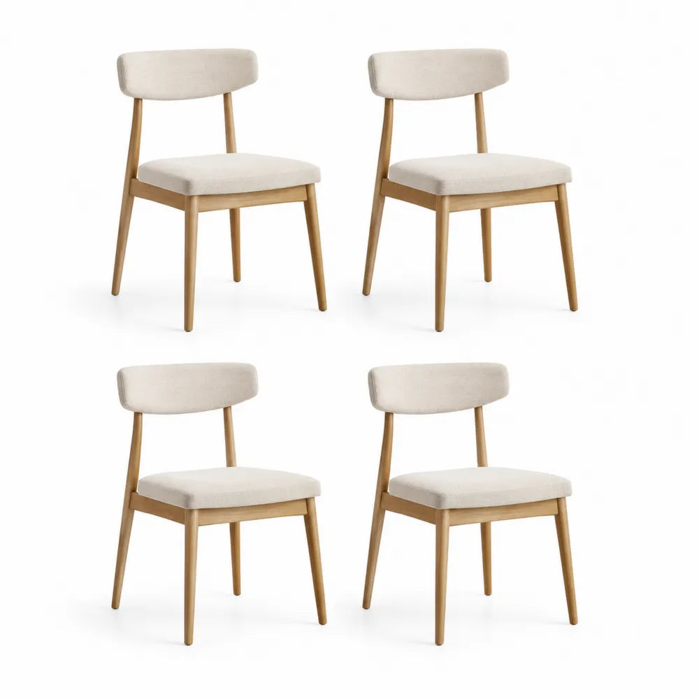 Esszimmerstühle 4er Set 58 x 55 x 79 cm gepolstert Polyester Massivholz Beine Beige Natur rechteckig offene Rückenlehne