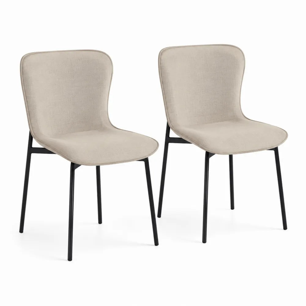 Esszimmerstuhl 2er Set Polsterstuhl aus Polyesterstoff und Sperrholz mit Stahlbeinen 48 cm x 56 cm x 84 cm Beige Schwarz